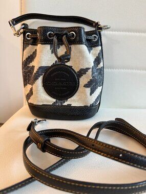 NWOT Coach CJ719 Mini Dempsey Bucket Bag w/ Houndstooth Print Patch Cream/Black
